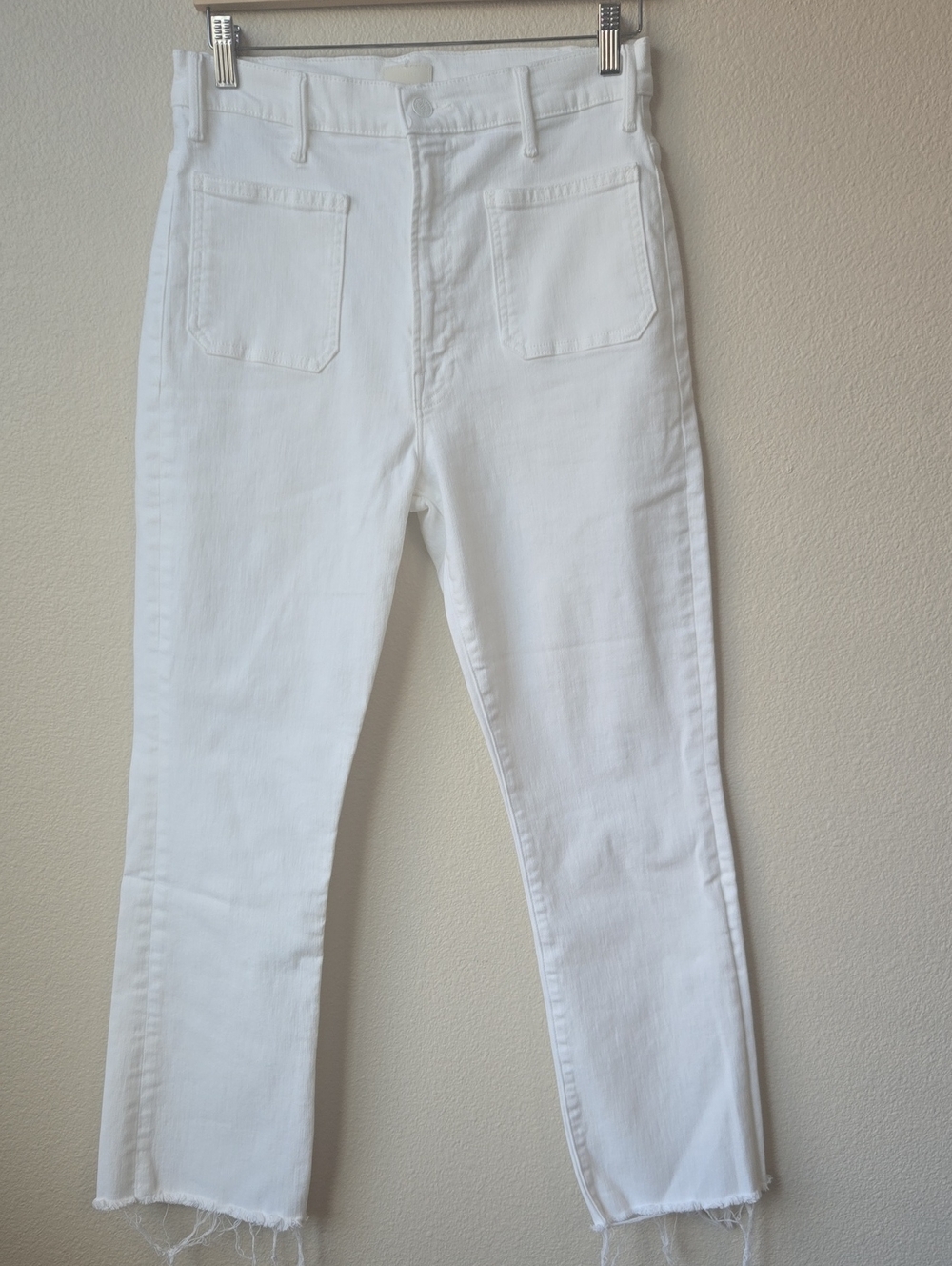 MOTHER White High-Rise Cropped Straight Jeans